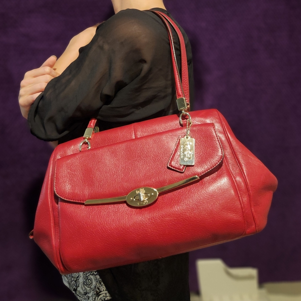 COACH Berry Red Leather Madison Madeline East West Bag